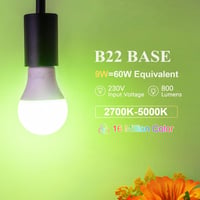 DiCUNO B22 Okos LED Izzó 9W - WiFi Vezérelhető, Melegfehér-Hidegfehér, RGBCW Színváltós, Alexa/Google Kompatibilis, Hub Nélküli, 2 db Csomag 2