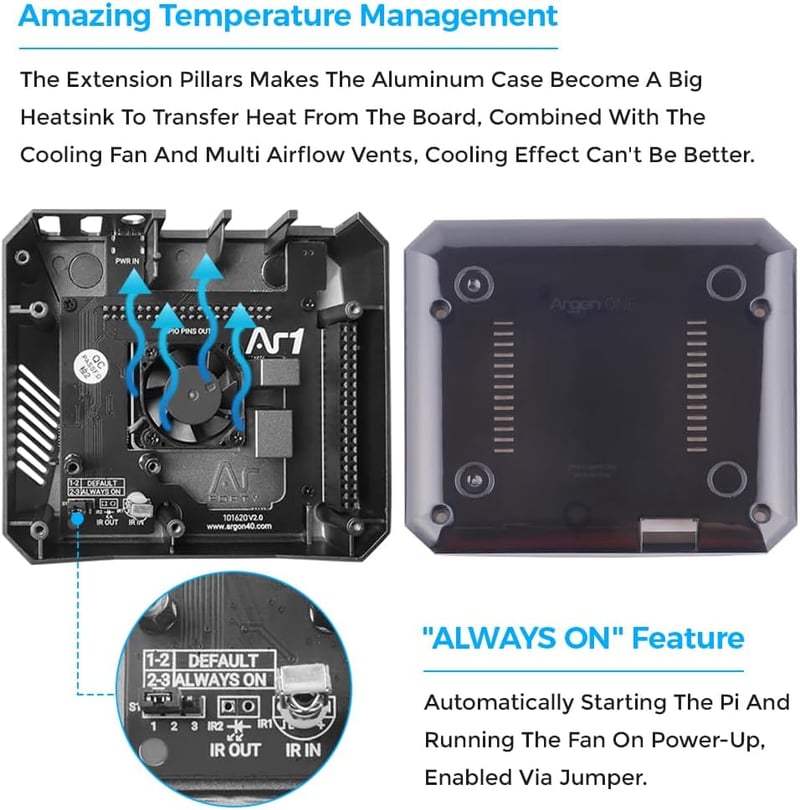 GeeekPi Argon One V2 Alumínium Ház Raspberry Pi 4-hez - Beépített Ventilátorral, Hűtőbordával és Bekapcsoló Gombbal, Retro Játékokhoz