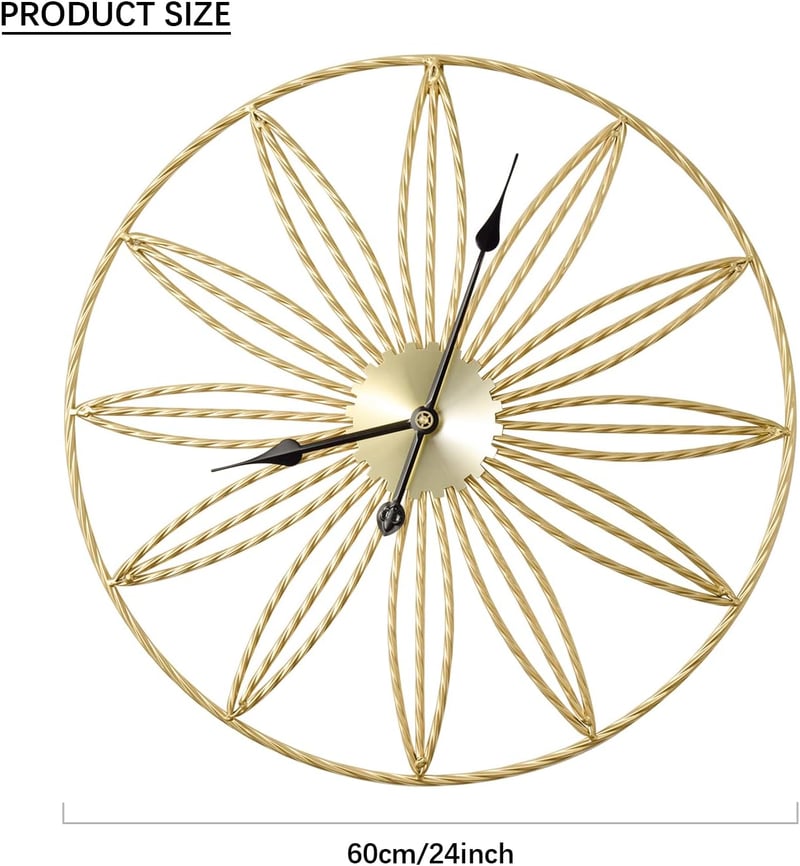Yumyolk Nagy Méretű Falióra 60 cm - Modern Arany Színű, Zajmentes Szerkezet Nappali Dekorációhoz