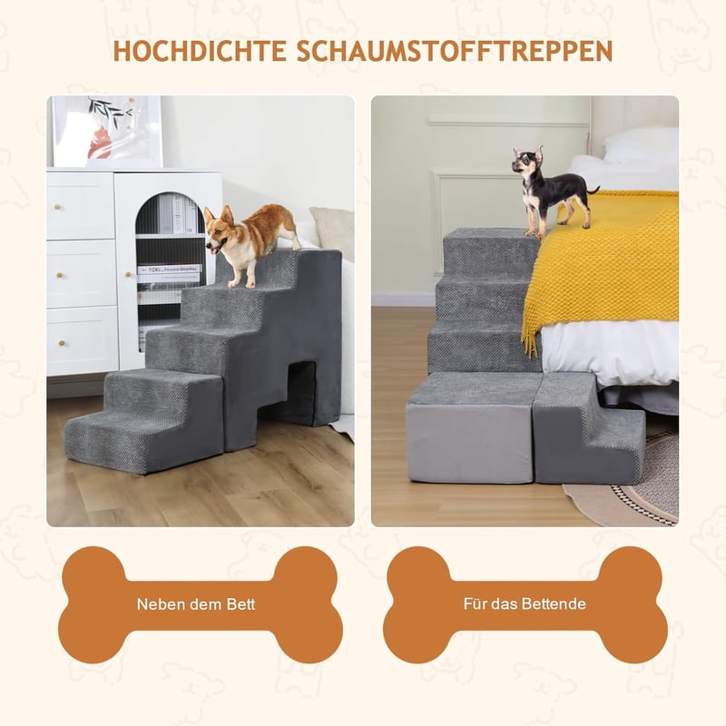 LitaiL Kutya Lépcső 60 cm Magas - Többcélú, Csúszásmentes Hab Kisállat Lépcső Ágyhoz, Boxspring Ágyhoz - Kutyáknak, Macskáknak