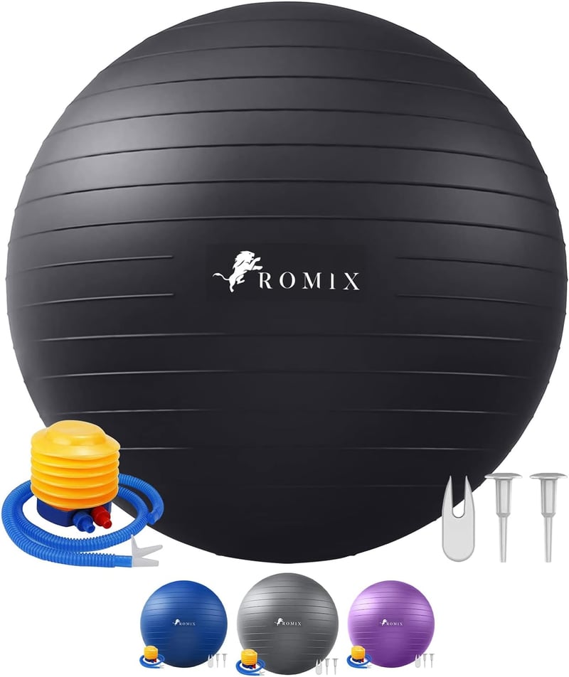 ROMIX Fitness labda 55-75cm - Fekete, pumpával, jógához, pilateshez, terhességhez