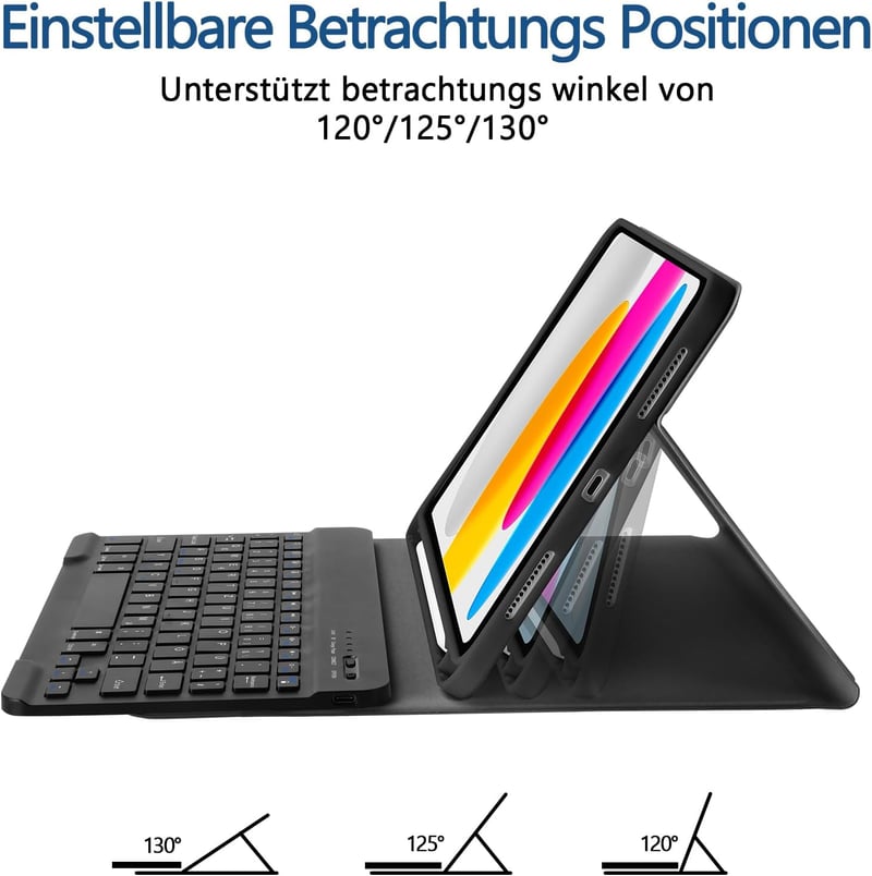 TQQ Levehető Bluetooth Billentyűzetes Tok iPad A16 11 Gen 2025/10 Gen 2022 (11/10.9") Készülékekhez - Német QWERTZ Kiosztás, Többféle Látósz
