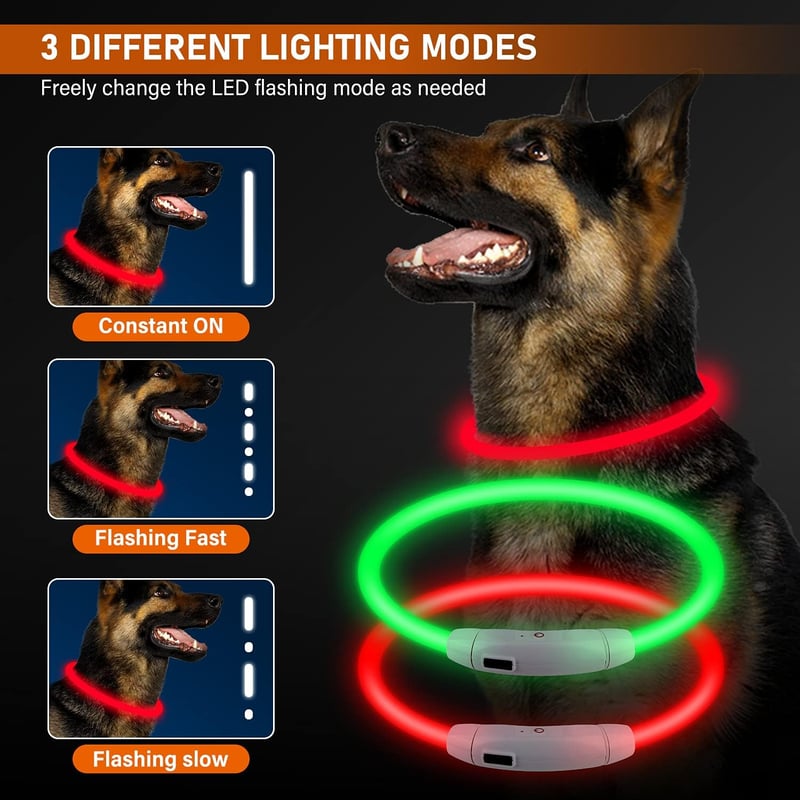 Aicharynic LED kutyanyakörv, 2 db, USB tölthető, vízálló, 3 fénymód