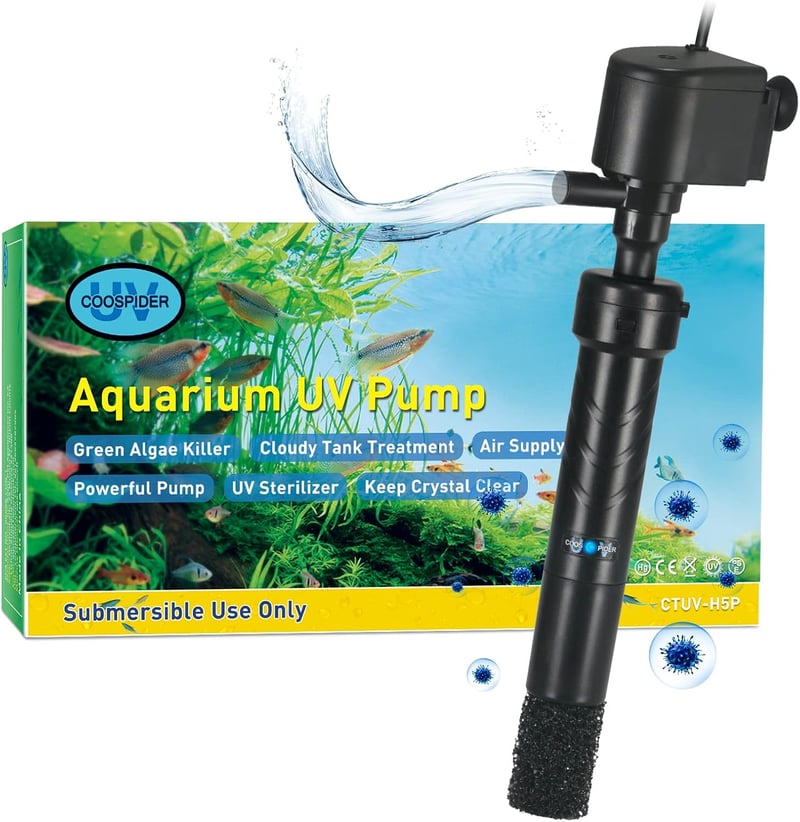 Aquarium UV szűrő és szivattyú 1200L/h - Algaölő, kristálytiszta vízhez 150-380L akváriumokhoz