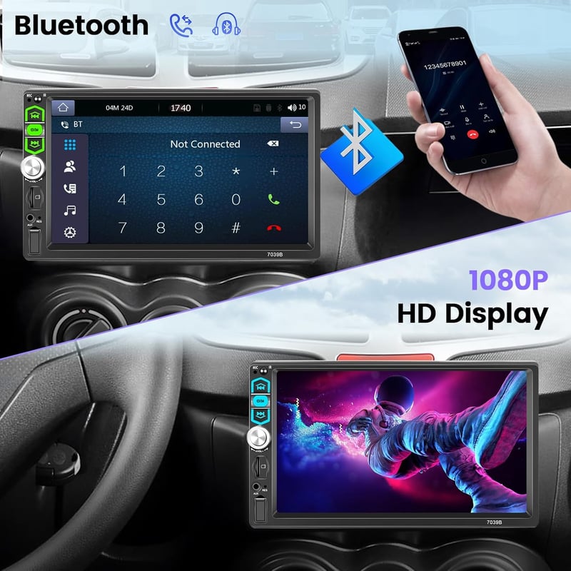 Hikity 1 DIN Autórádió 7" Érintőképernyővel - Vezetékes CarPlay, Android Auto, Bluetooth Kihangosító, Tolatókamera, FM Rádió