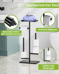 SWTYMIKI Szabadon Álló WC Papír Tartó Polccal - Fekete Rozsdamentes Acél, Fúrás Nélkül Telepíthető, 4 Tartalék Tekercshez 5