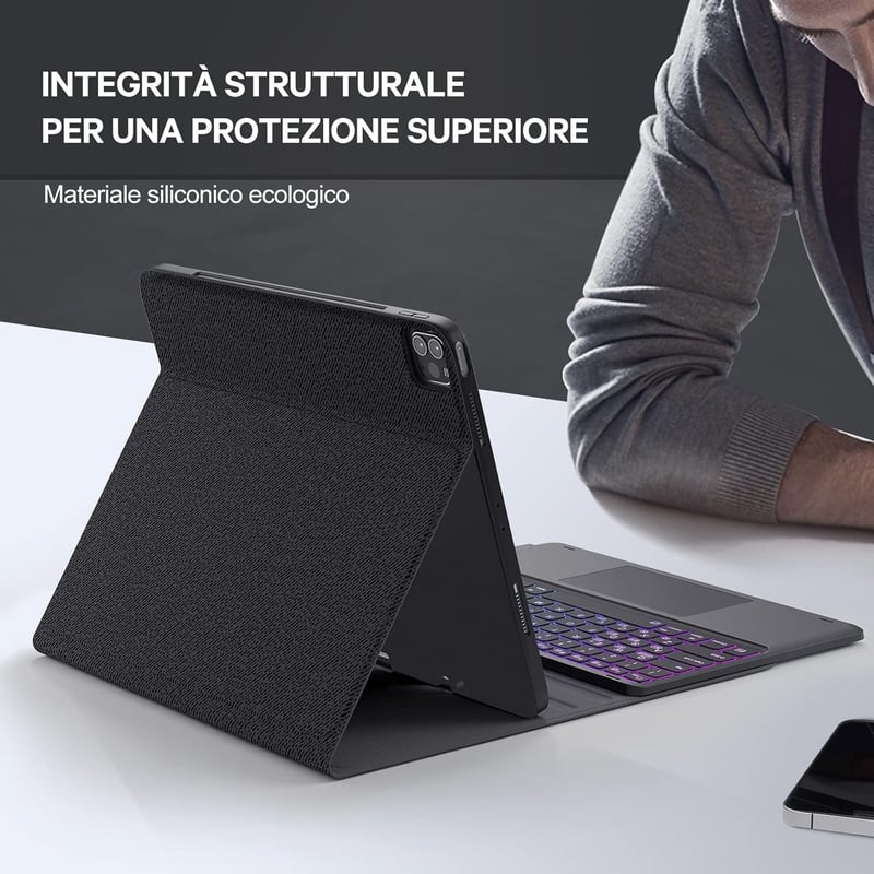 Earto iPad Pro 12.9 háttérvilágítós billentyűzet tok, trackpaddal, 3 zónás