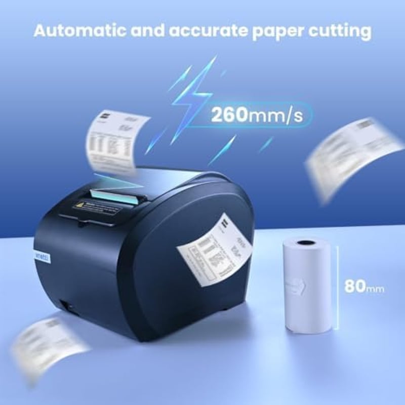 vretti 80mm Hőpapíros Blokknyomtató - USB/LAN Csatlakozás, 260mm/s Nyomtatási Sebesség, ESC/POS Támogatás, POS Rendszerekhez, Üzletekhez, Ét
