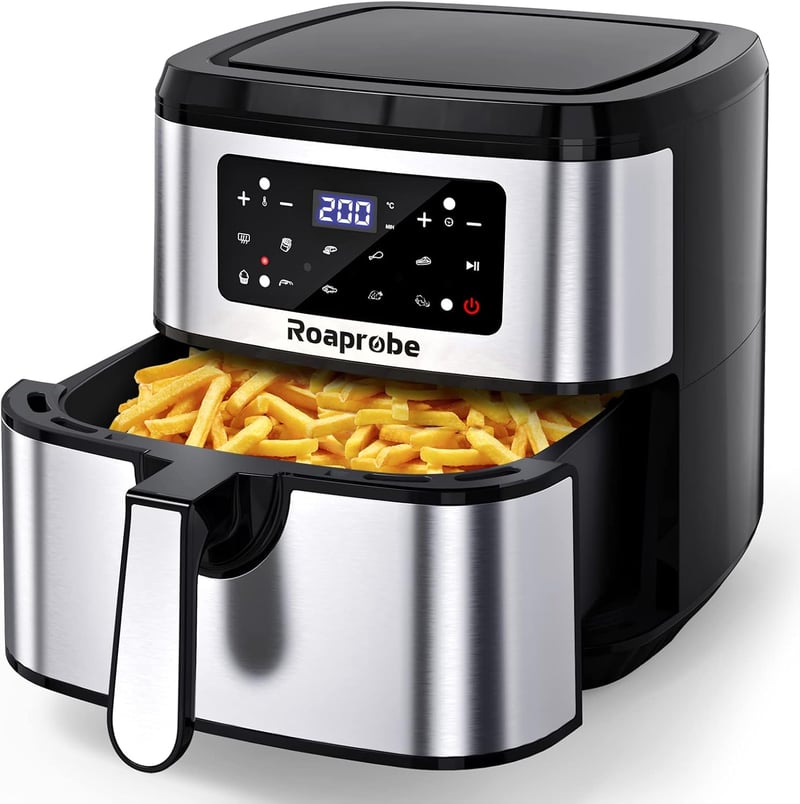 Roaprobe 7,5L-es Légkeveréses Sütő 9 Programmal - 1800W Olajmentes Fritőz Receptekkel
