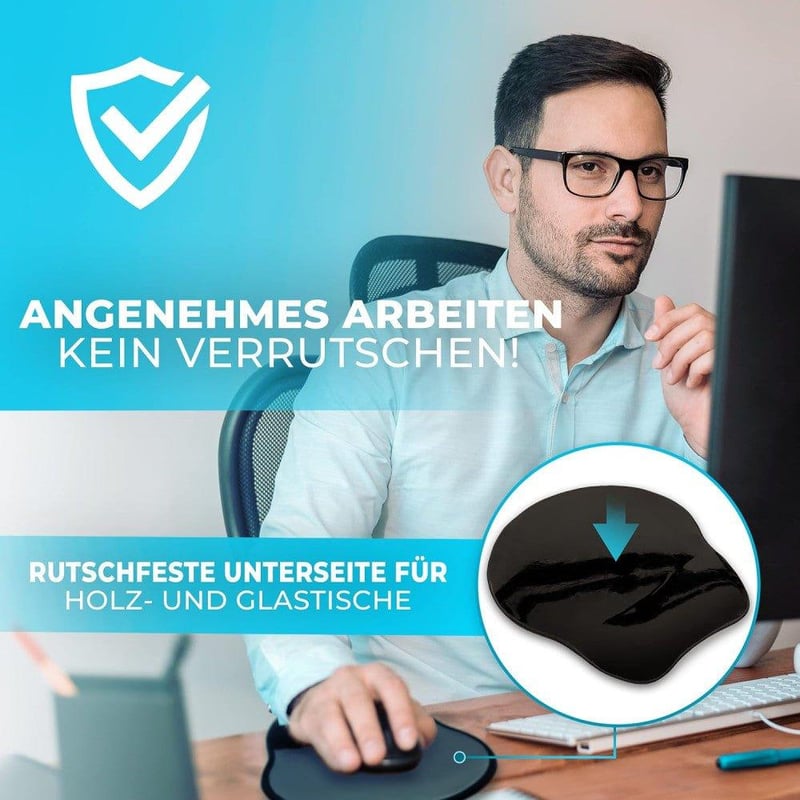 BIDOST Fekete Ergonomikus Egérpad Gélpárnás Csuklótámasszal