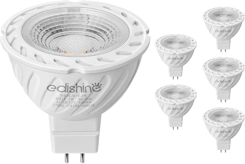 EDISHINE GU5.3 LED Spotlámpa, 12V MR16, 5W (50W helyett), 2700K Meleg Fehér, 400 Lumen, 38° Szórási Szög, Energiatakarékos, 6 darabos csomag