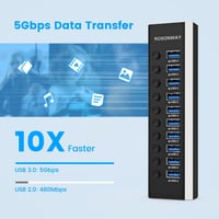 RSHTECH USB 3.0 Hub 10 Port Aktív Alumínium Elosztó 36W Tápegységgel 4
