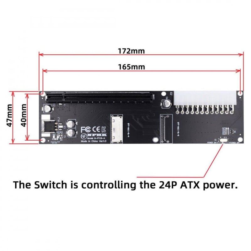 Oculink SFF-8612 PCIe X16 Adapter ATX Tápcsatlakozóval