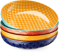 DOWAN Porcelán Tésztás Tányér Szett 4db, 21,5cm Mély Tálak, Kerek Leveses Tányérok, Mosogatógépben és Mikróban Használható, Színes 1