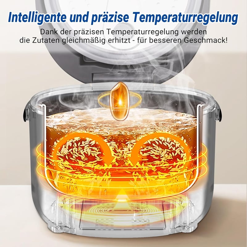 AMZCHEF 2L Multifunkciós Rizsfőző 7 Főzési Programmal - 400W Elektromos Konyhai Készülék Melegen Tartás Funkcióval, Időzítővel és Hordozó Fo