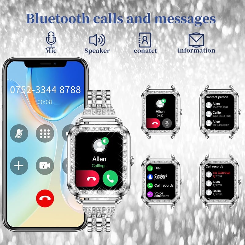 Fitonyo Női Okosóra Telefonos Funkcióval, Gyémánt Ezüst, 1.29" Érintőkijelzővel, Pulzusmérővel