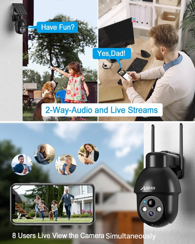 ANRAN Q3 Pro 2K HD Kültéri WiFi Biztonsági Kamera - Napelemes, Vezeték Nélküli, Spotlámpával, AI Mozgásérzékelővel, Alexa Kompatibilis, Szín