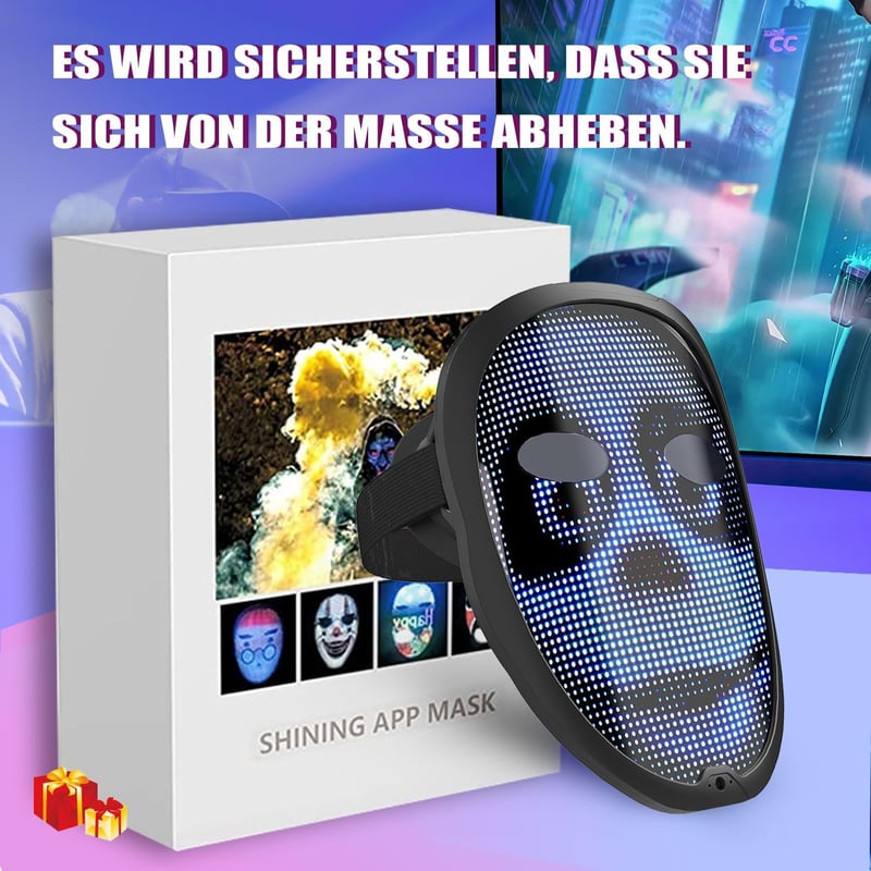 MEGOO LED Maszk Bluetooth-szal és Gesztusfelismeréssel - Programozható Világító Arcmaszk Farsangra, Halloweenre