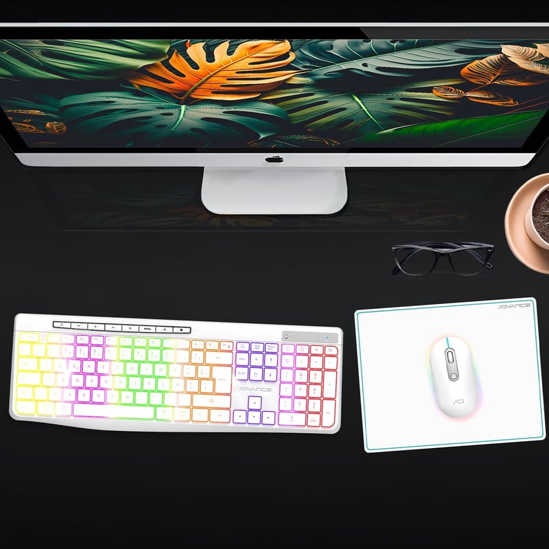 AD ADVANCE R-Type Vezeték Nélküli Billentyűzet-Egér Szett - RGB Háttérvilágítás, Csendes Gombok, 1600 DPI, Újratölthető, PC/Mac/Laptop
