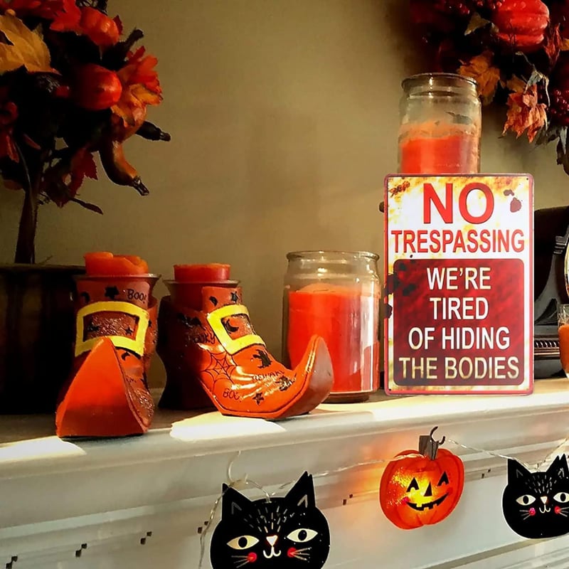 Halloween Retro Fém Tiltó Tábla "Belépni Tilos!" Dekoráció