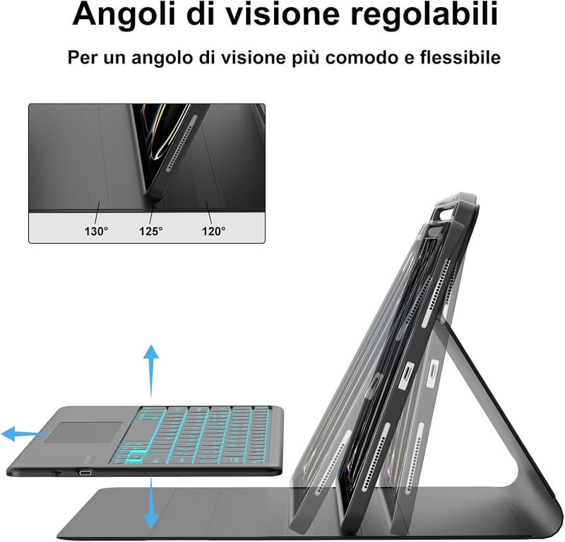 FOGARI iPad Pro 13 Inch (M4) 2024 Tok Billentyűzettel - 7 Színű Háttérvilágítás, Levehető Trackpad, Bluetooth QWERTY Billentyűzet, Fekete