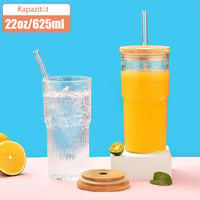 Vitever 2db-os Bubble Tea pohár szett 600ml, csíkos üveg fedéllel 3