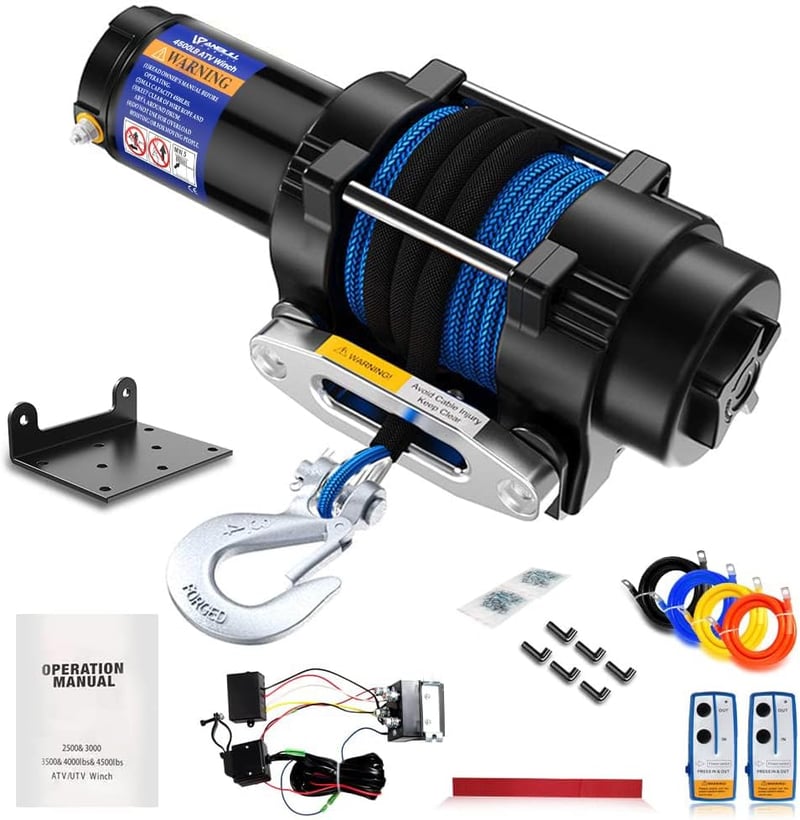 Anbull Elektromos Csörlő 12V 4500LBS/2045kg - Szintetikus Kötéllel, IP67 Vízálló, Vezeték Nélküli Távirányítóval - ATV UTV Kompatibilis