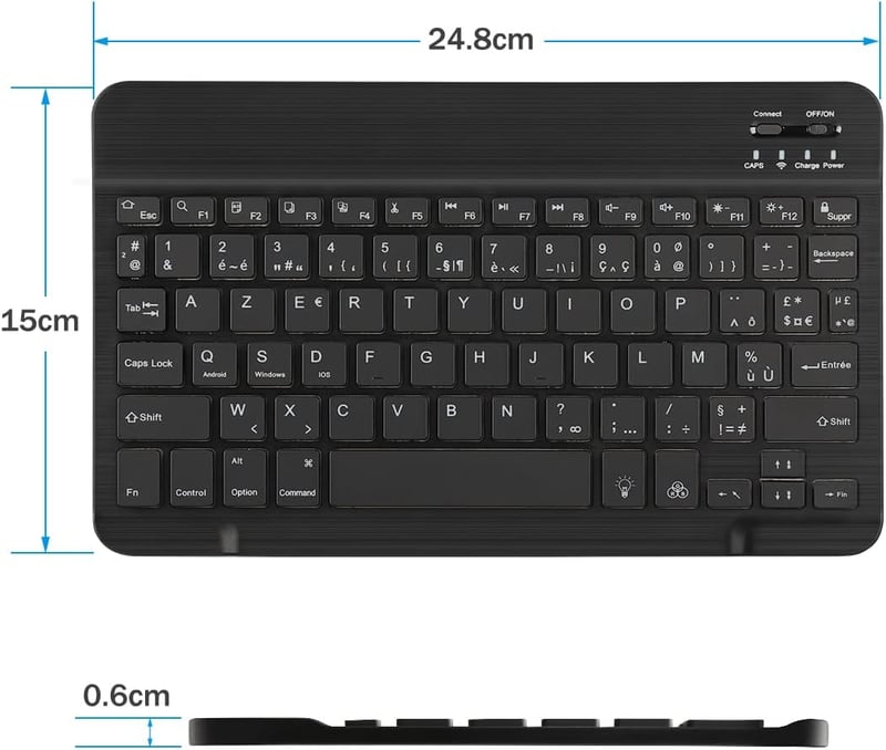 Háttérvilágítású AZERTY Bluetooth billentyűzet iPad, Mac, Windows, Android eszközökhöz