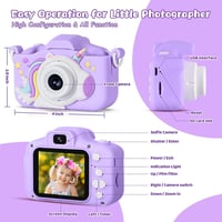 Lila 48 MP gyerek fényképezőgép 3-12 éveseknek, 1080P, 32GB SD kártyával, unikornis tokkal 7