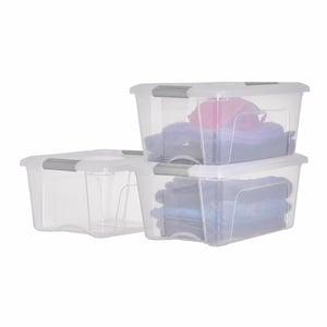 Iris Ohyama NTB-15 prozirna plastična kutija za pohranu s poklopcem, 15 L, set sa srebrnim kopčama, mogućnost slaganja, bez BPA — set od 3 komada