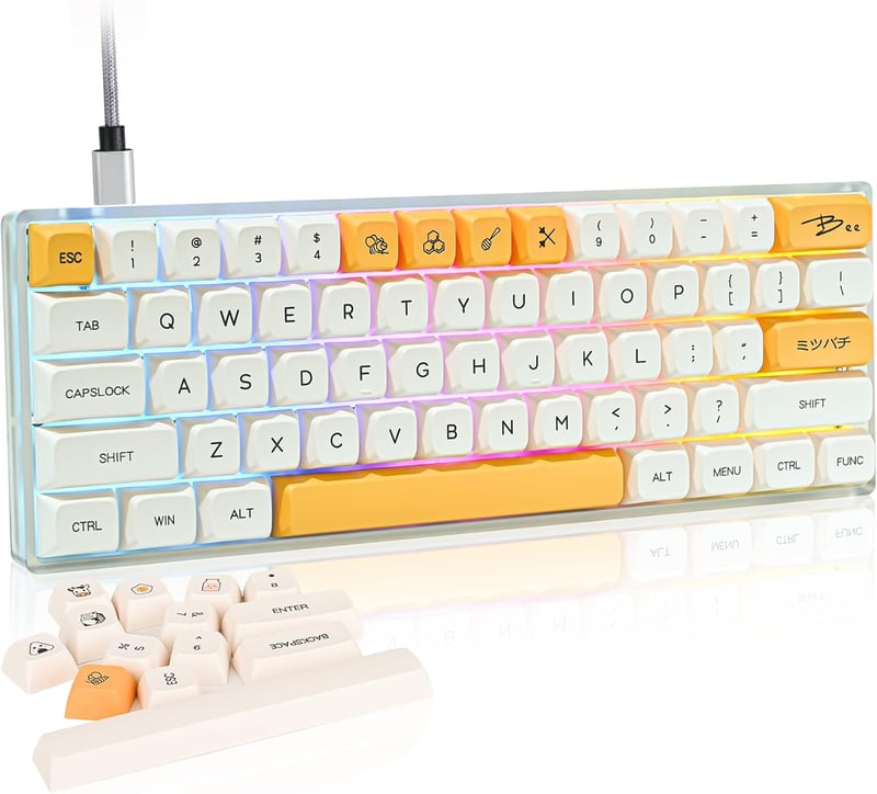 SOLIDEE 60% kompakt mechanikus gamer billentyűzet, RGB, hot-swap, piros kapcsolók, méz-tej szín