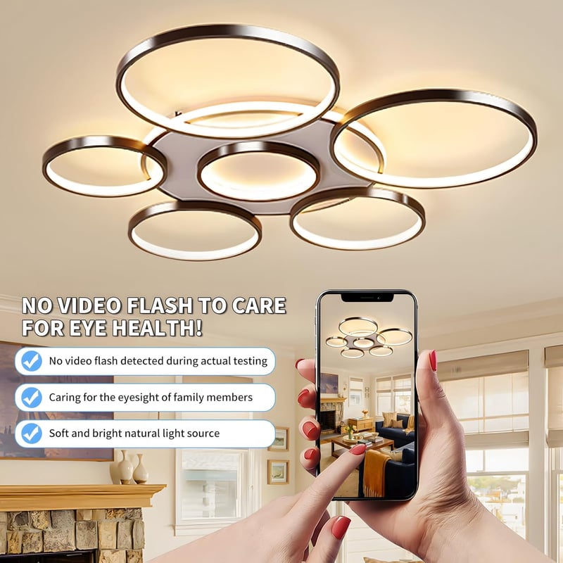 YYUTLUO Modern LED Mennyezeti Lámpa 110cm - Fekete Többkörös Csillár 120W Fokozatmentesen Szabályozható 3000-6000K Fém-Akril Lámpatest