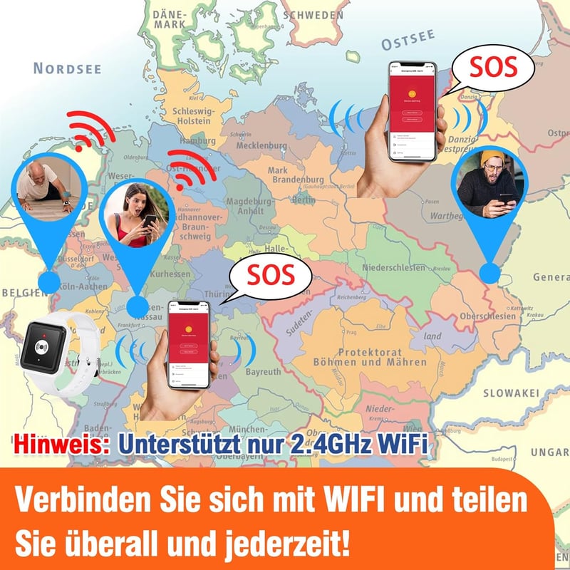 DAYTECH WiFi SOS gomb időseknek, betegeknek - Tuya okos vészjelző rendszer (2.4GHz)