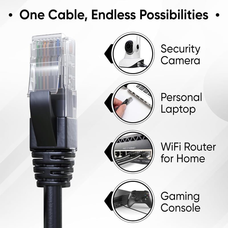 Mr. Tronic 30 méteres Cat6 UTP fekete Ethernet kábel, RJ45 csatlakozókkal