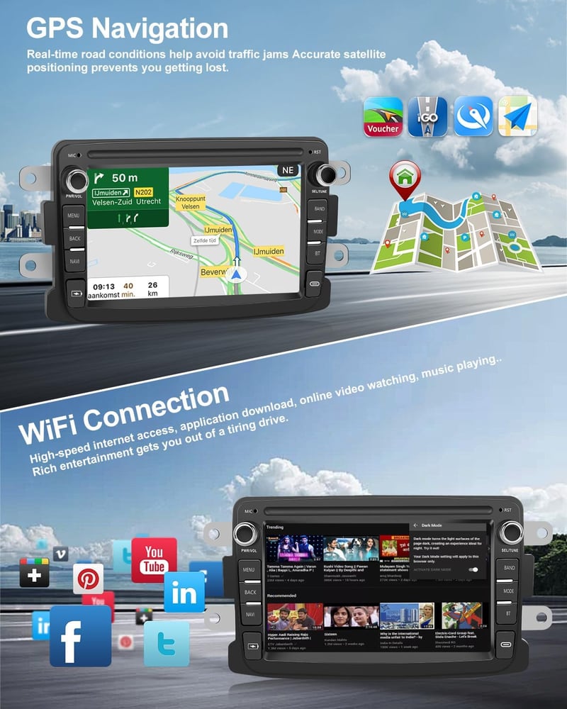 CAMECHO Android 13 Autórádió Renault Dacia Logan Duster Sandero Lodgy Capture Lada Xray - 7" Dupla DIN Bluetooth Navigáció CarPlay MirrorLin