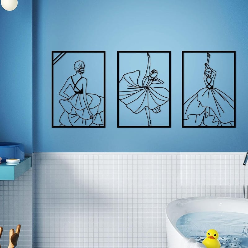 ESTART Fekete Fém Minimalista Női Táncos Fali Dekoráció 3 db-os Szett