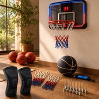 Domáce basketbalové ihrisko: sieťka + lopta č. 5 + 10x ihla + LED kôš + 2x bandáž na koleno 1