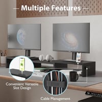 BONTEC Dupla Monitor Állvány - Állítható Magasságú és Szögű Fa Asztali Szervező Telefontartóval, Kábelrendezővel PC Monitorhoz, Laptophoz, 5 5