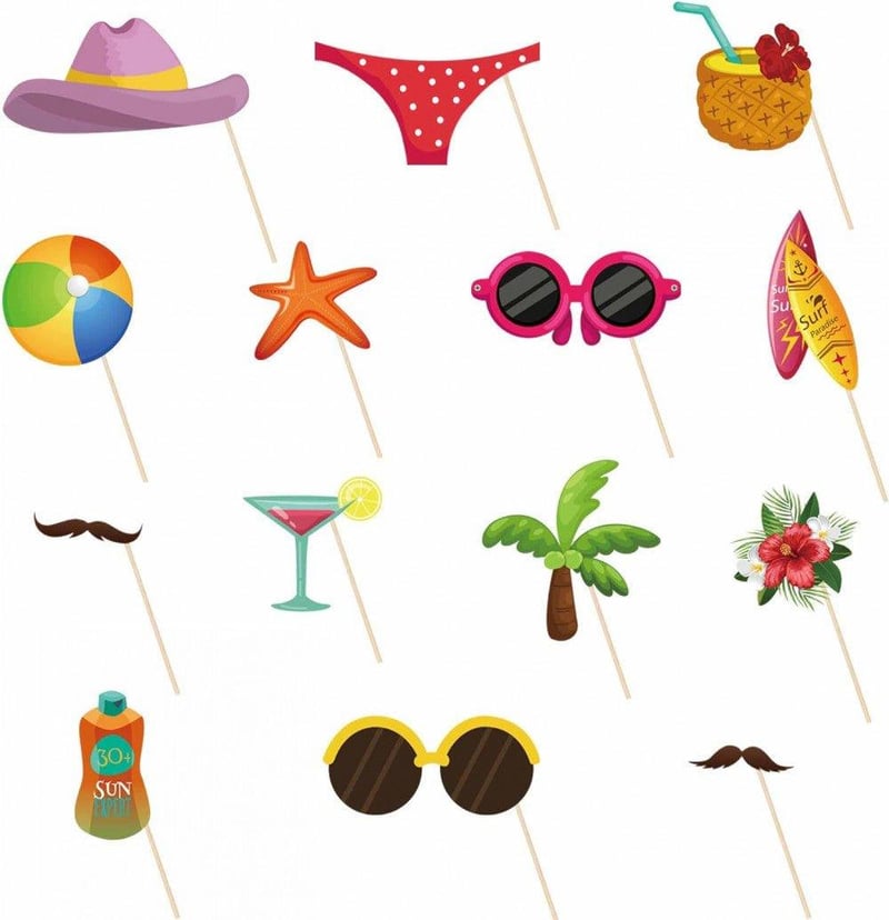 Flamingós Hawaii Fotókellék Szett 44db - Nyári Medenceparti Kellékek