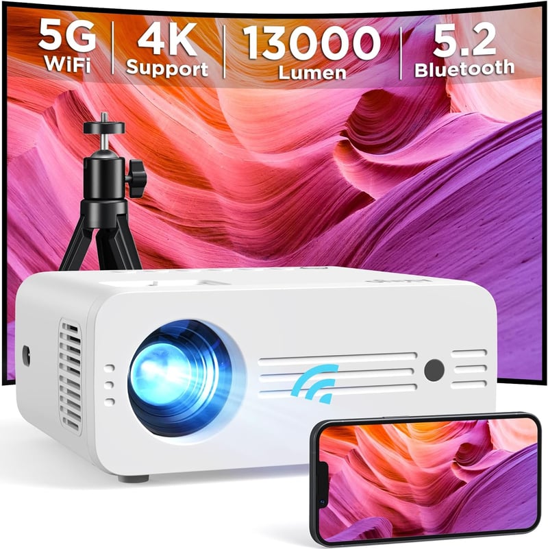 AKIYO Mini 4K Projektor 1080P Full HD 26000 Lumen WiFi 6 Bluetooth Okostelefon TV Stick PC
