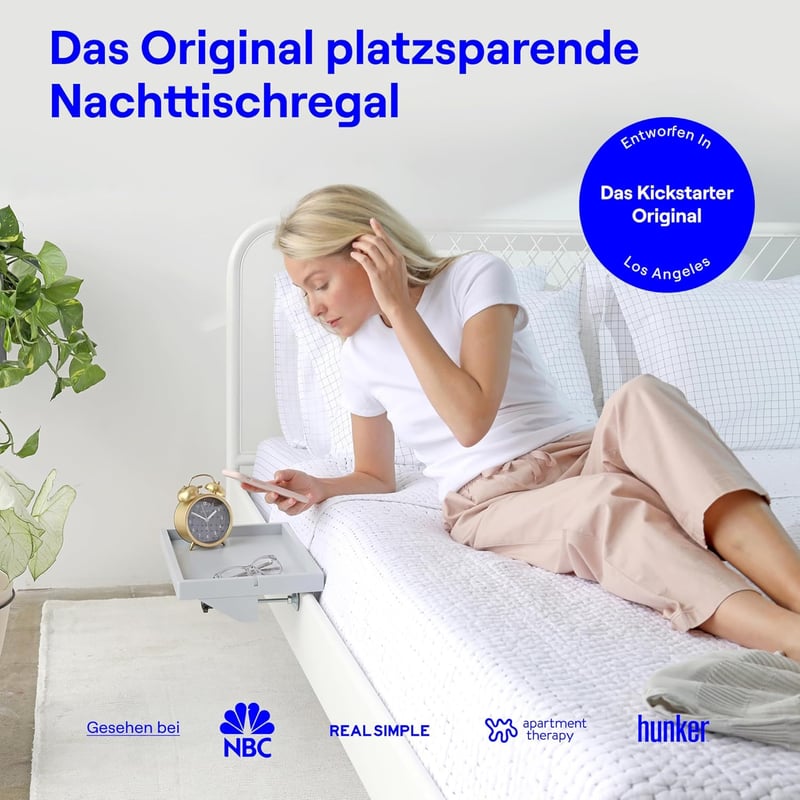 BedShelfie Emeletes Ágy Polc - Fehér Fa Éjjeliszekrény Kollégistáknak