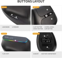 DeLUX M618C Fekete Ergonomikus Vezeték Nélküli Függőleges Egér Csendes Kattintással, Kéztőalagút Szindrómára 4