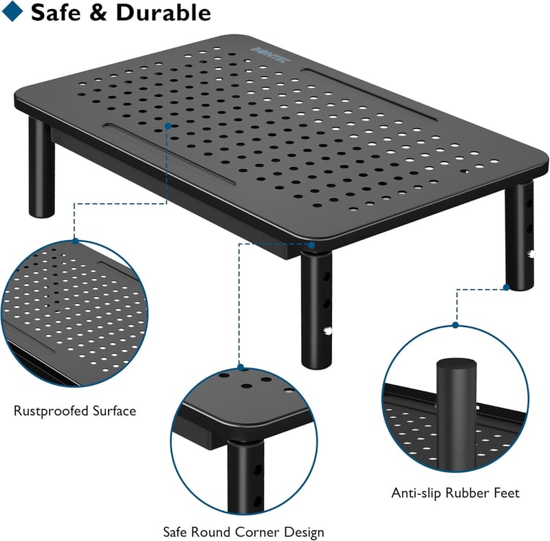 BONTEC Monitor Állvány - Ergonomikus Képernyőemelő, 36,8 x 23,1 cm, 1,18 kg, Stabil Asztali Tartó Számítógép Monitorhoz, Fekete
