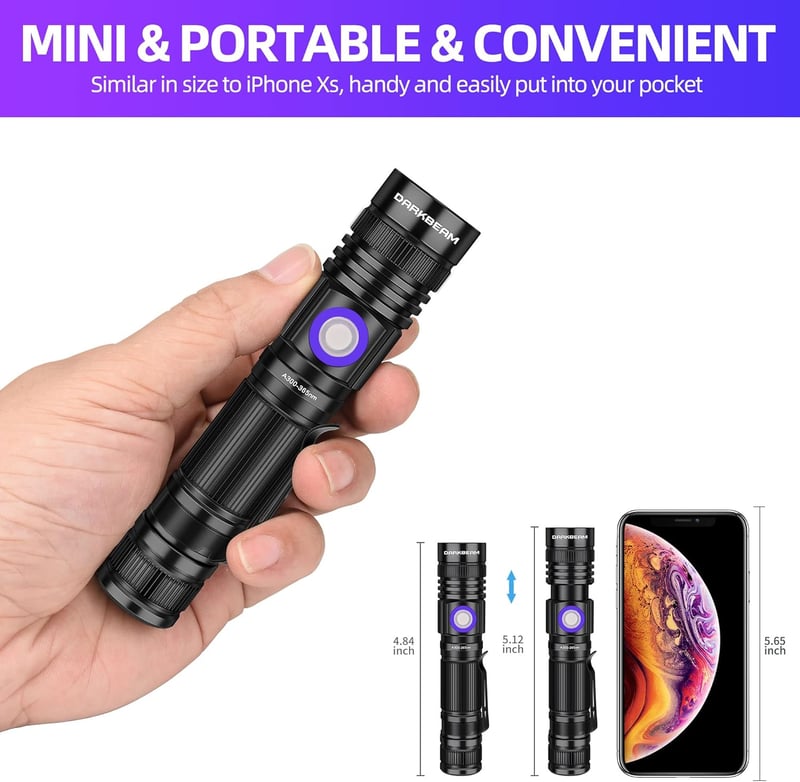 DARKBEAM UV Zseblámpa Szett - 365nm & 395nm, Újratölthető, Kisállat Vizelet Detektor, 2 db