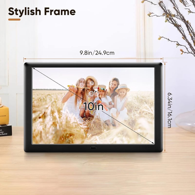 Yontwe 10" Digitális Képkeret 1280x800 Felbontással - Fotó/Videó/Zene Lejátszó, USB/SD Kártya, Távvezérlővel, Naptár és Ébresztő Funkcióval