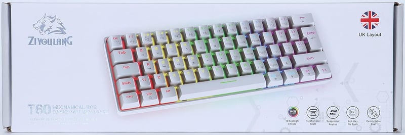 ZIYOU LANG T60 Kompakt Mechanikus Gamer Billentyűzet - RGB, Barna Kapcsolók, UK QWERTY, Tejszín
