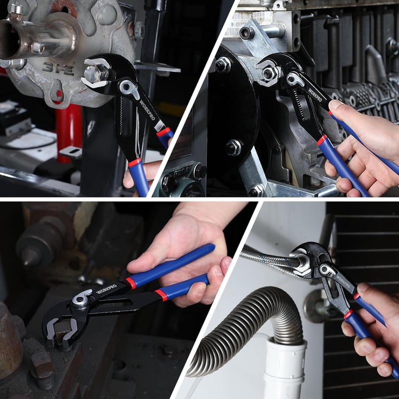 WORKPRO Vízpumpafogó Készlet, 200mm és 250mm Méretben, 46mm Pofanyílással, Állítható Markolattal, Króm-Vanádium Acél, Kék, 2 db-os Szerelő F