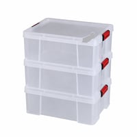 Set 3 cutii de depozitare Sundis Clip'N Store, 27L, plastic transparent, cu clips — fără partea interioară a capacului rupt (stare: vezi a 2-a imagine) 1