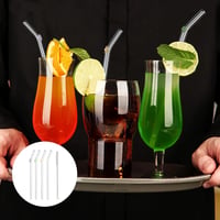 Sunwuun Virágmintás Üveg Szívószálak - 6 db Hajlított, Újrahasználható, Hőálló Üveg Ivószál 2 Tisztítókefével - Koktélokhoz, Smoothie-khoz 2