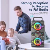 TOMPROAD Bluetooth Hangszóró 60W - Hordozható Vezeték Nélküli Hangfal Karaoke Funkcióval, FM Rádióval, LED Világítással és Távirányítóval 6